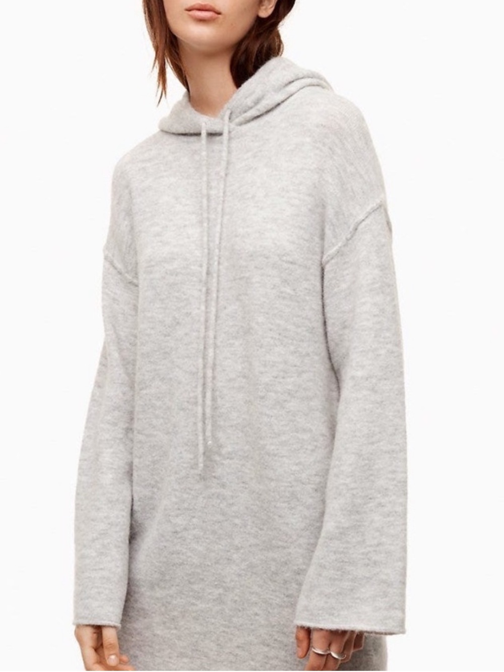 Aritzia Wilfred Free Cozy Light Gray Hooded Knit Wool Blend Sweater Dress S NWT
